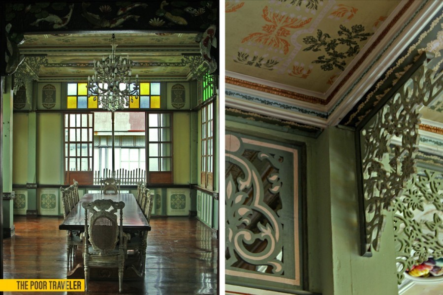 Left: The comedor (dining room) of Casa Lubao and its distinct green interior. Right: Details of the green interior