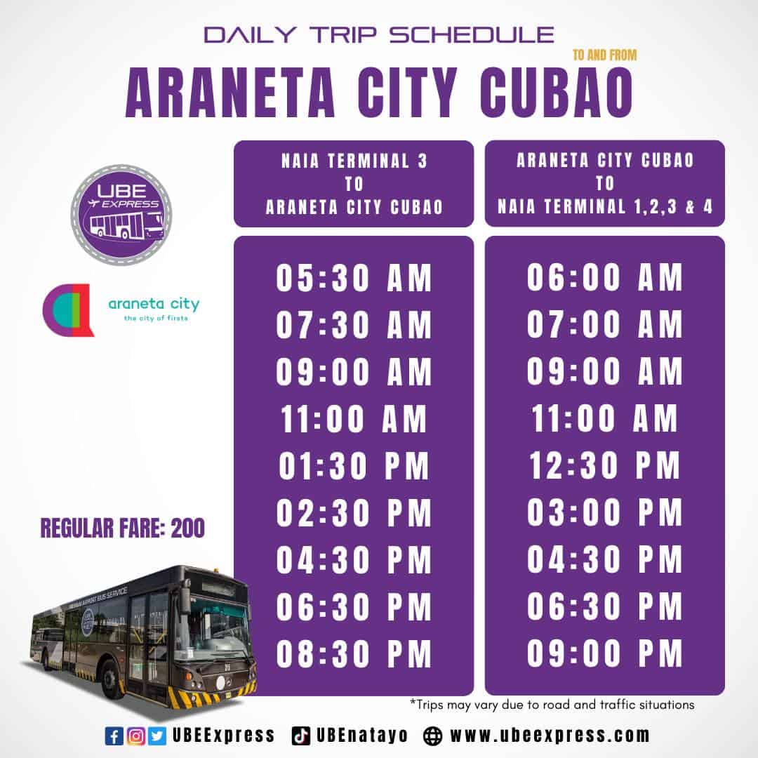UBE Express NAIA-Araneta Cubao Schedule