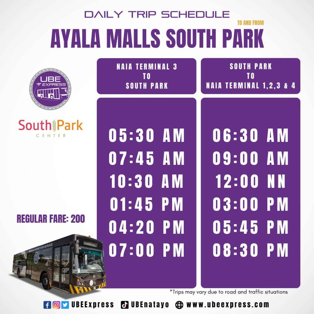 UBE Express NAIA-Ayala South Park Alabang Schedule