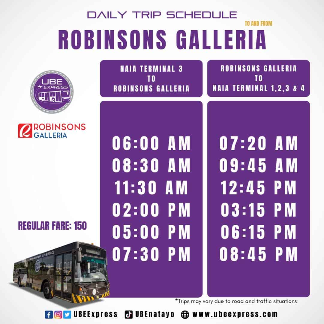 UBE Express NAIA-Robinsons Galleria Schedule