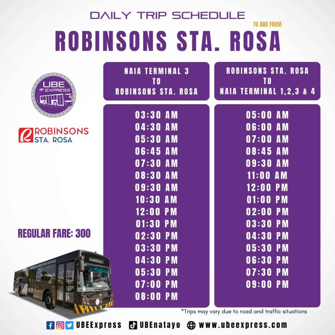 UBE Express NAIA-Robinsons Santa Rosa Schedule