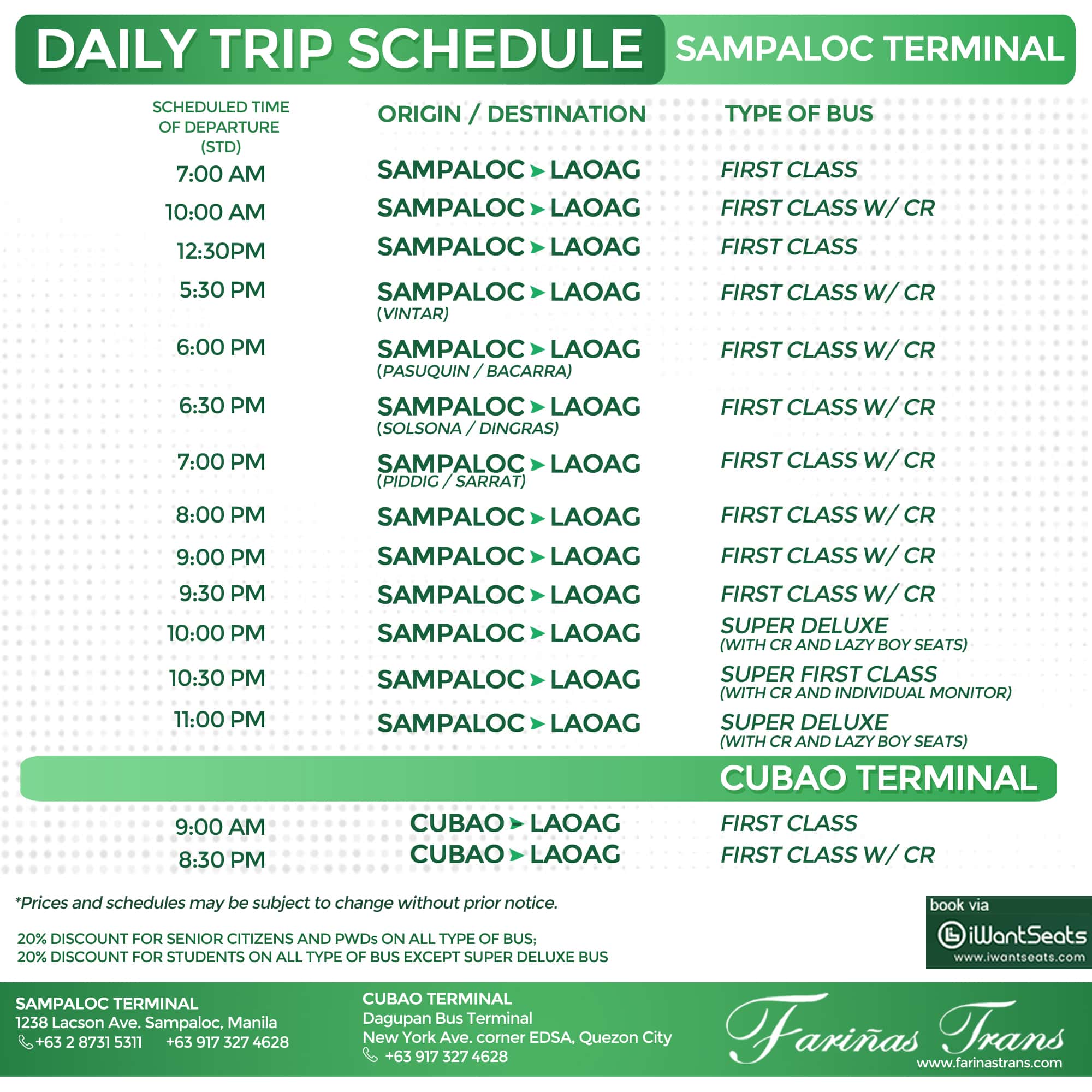 Fariñas Trans Manila to Laoag Schedule