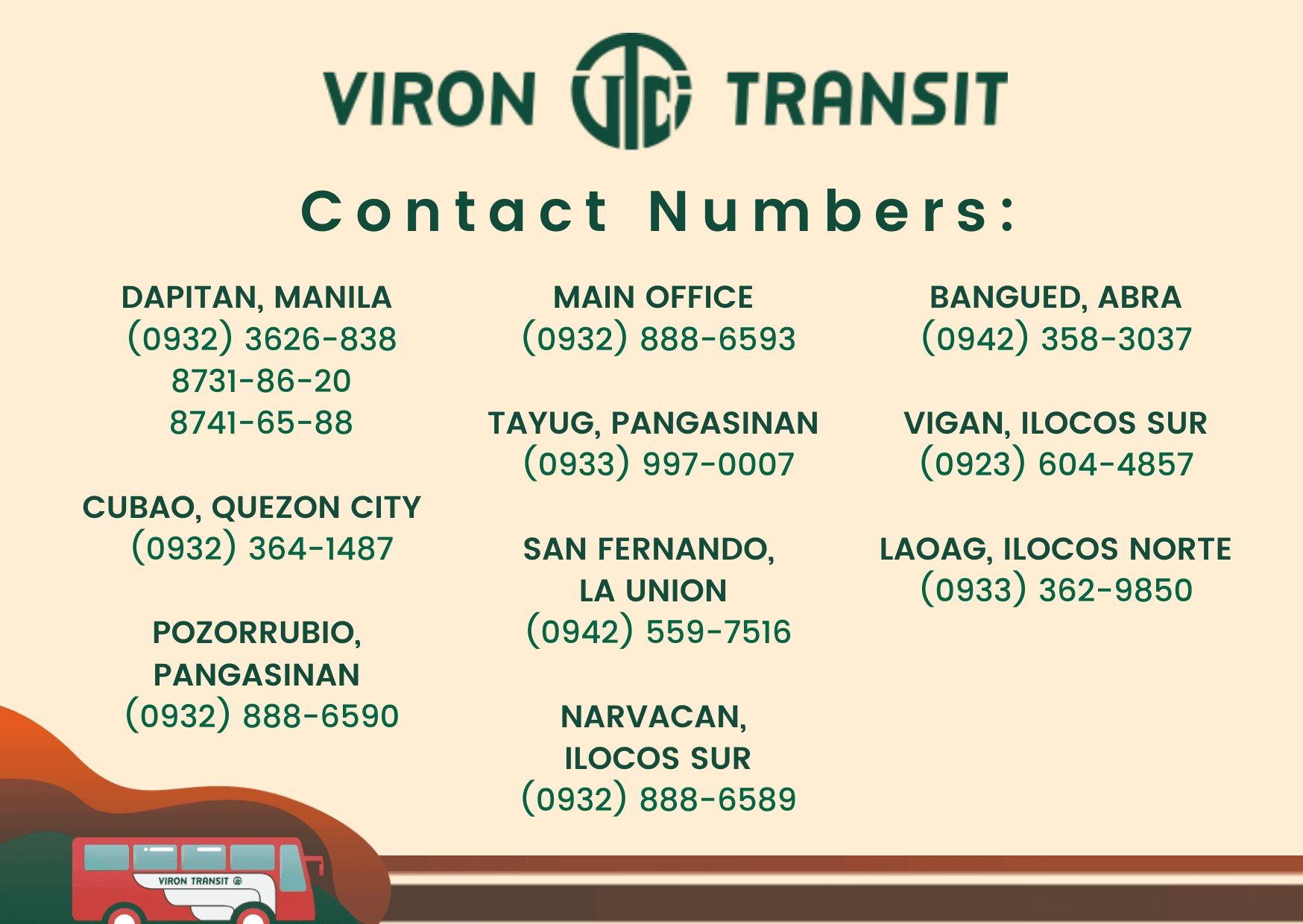 Viron Transit Contact Numbers