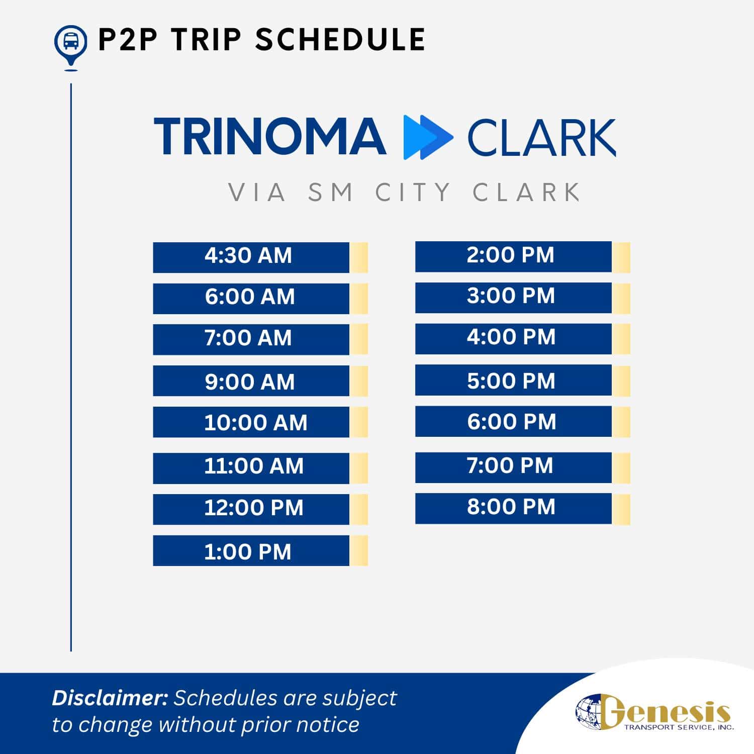 Genesis Trinoma to Clark Airport Bus Schedule