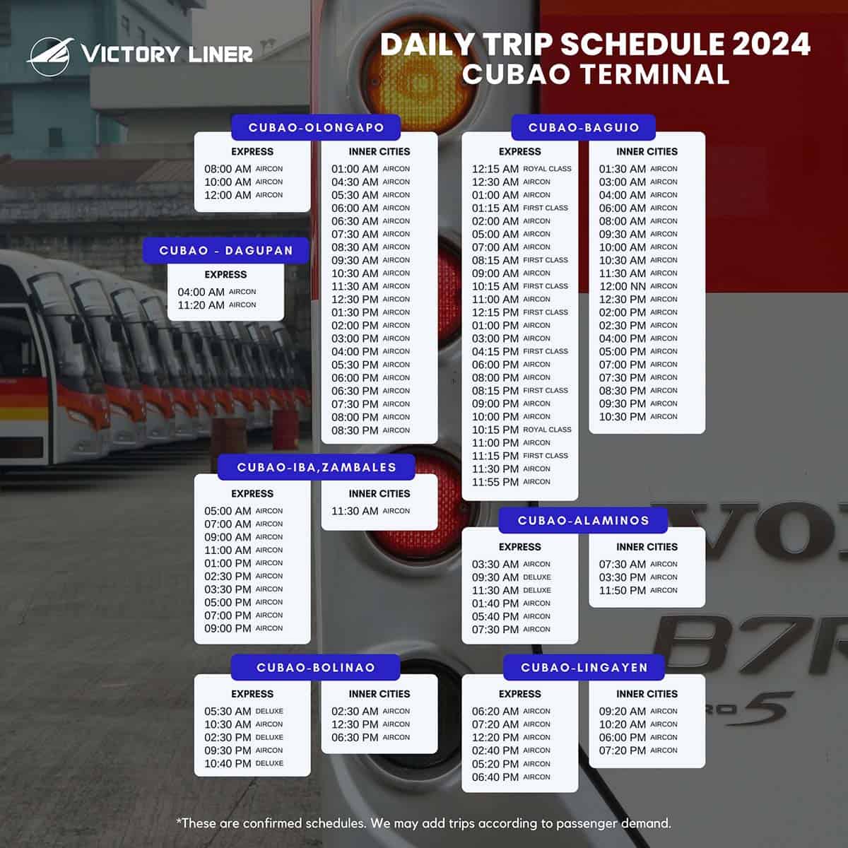 Manila to Subic Bus - Victory Liner Trip Schedule - Cubao Terminal