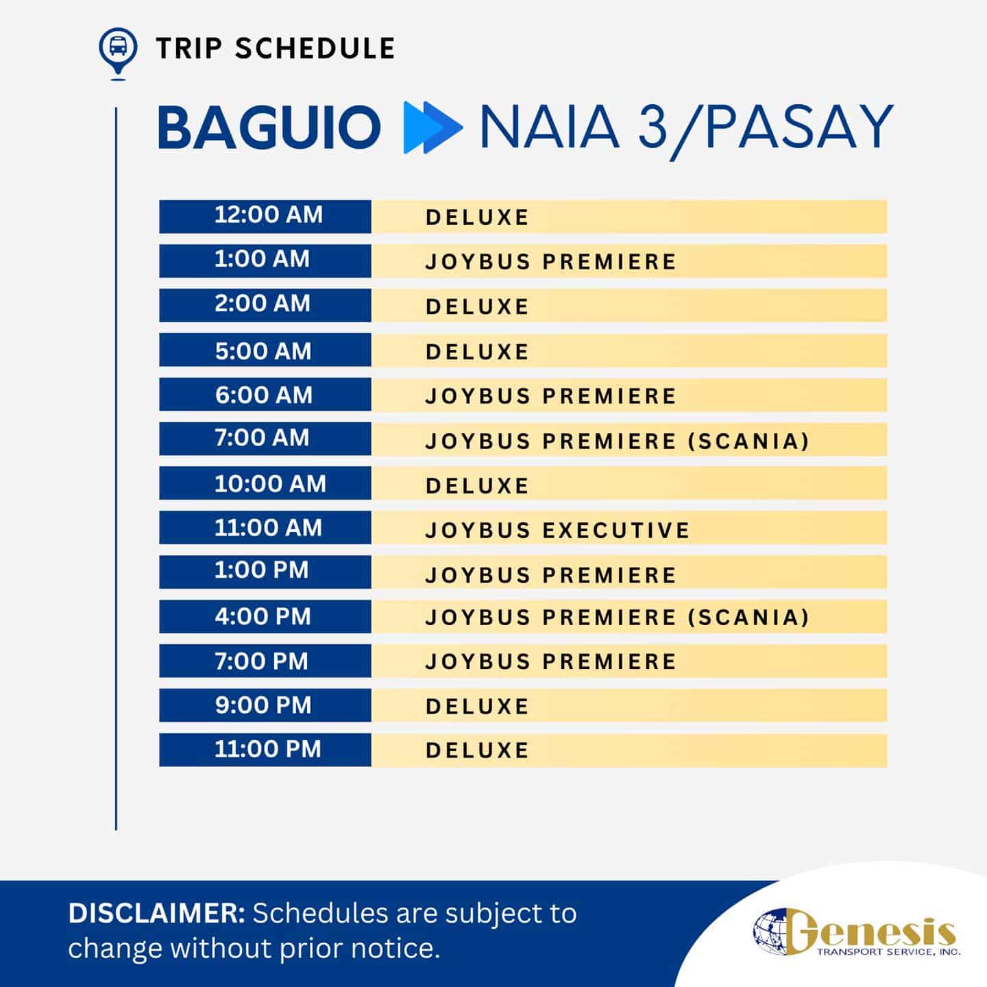 Genesis Baguio-NAIA 3 Bus Schedule