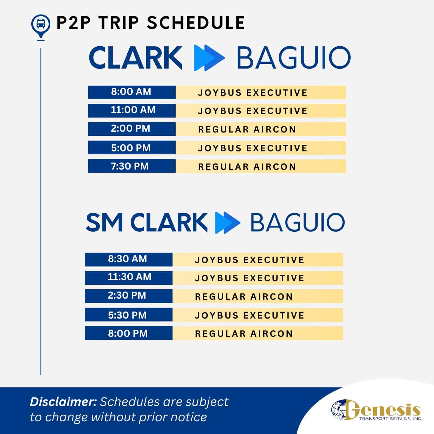 Genesis Clark Airport to Baguio Bus Schedule
