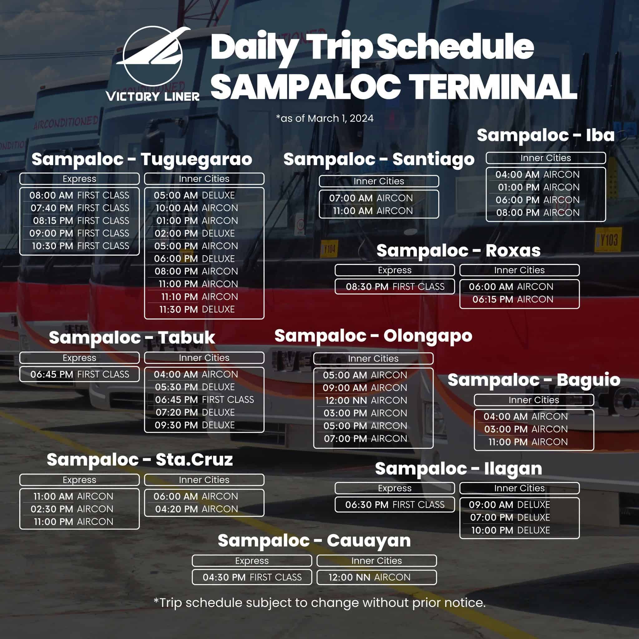 Sampaloc Terminal Schedules Victory Liner
